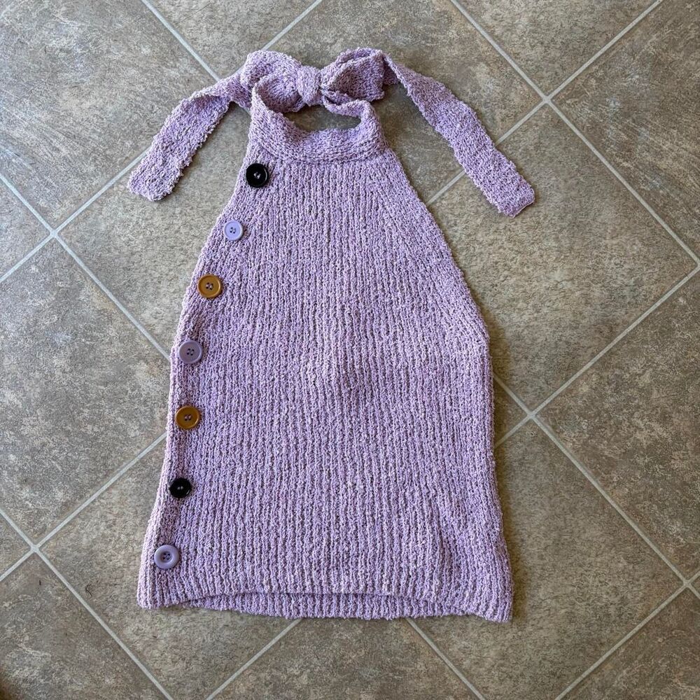 Lavender Textured Knit button accent side Halter Top M Moon River NWT